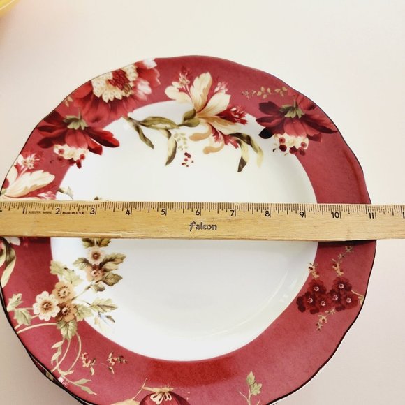 222 Fifth Fleur Rouge Dinner Plates 11” set of 2 Summer Botanical Lutece series - Picture 10 of 10